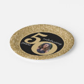 Black & Gold Glitzer 50 Fünfzig Jahre 50. Geburtst Pappteller (Schrägansicht)