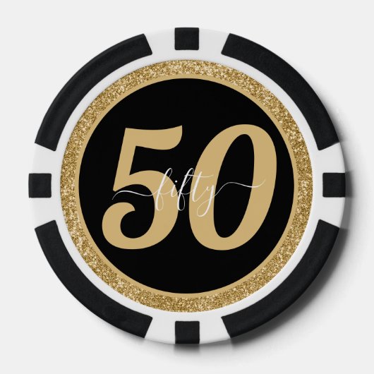 Black & Gold Glitzer 50 Fünfzig Jahre 50. Geburtst Pokerchips (Vorderseite)