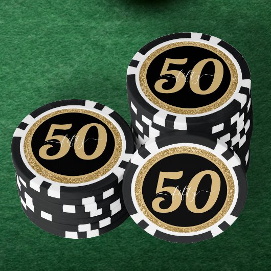 Black & Gold Glitzer 50 Fünfzig Jahre 50. Geburtst Pokerchips