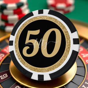 Black & Gold Glitzer 50 Fünfzig Jahre 50. Geburtst Pokerchips