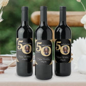 Black & Gold Glitzer 50 Fünfzig Jahre 50. Geburtst Weinetikett