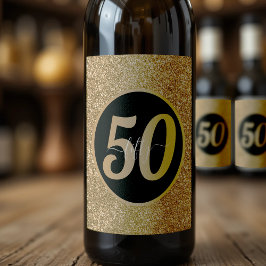 Black & Gold Glitzer 50 Fünfzig Jahre 50. Geburtst Weinetikett