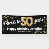 Black Gold Glitzer 50. Geburtstag Banner (Horizontal)