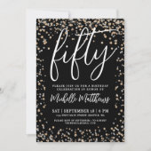 Black Gold Glitzer 50. Geburtstag Einladung (Vorderseite)