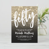Black Gold Glitzer 50. Geburtstag Einladung (Stehend Vorderseite)