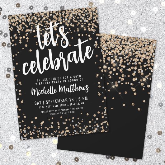 Black Gold Glitzer 50. Geburtstag Einladung