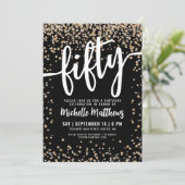 Black Gold Glitzer 50. Geburtstag Einladung (Stehend Vorderseite)