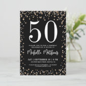 Black Gold Glitzer 50. Geburtstagsparty Einladung (Stehend Vorderseite)