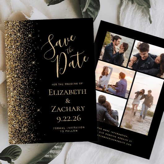 Black Gold Glitzer 5-Foto-Save the Date-Karte Save The Date