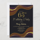 Black Gold Glitzer 65. Geburtstagsparty Einladung (Vorderseite)