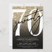 Black Gold Glitzer 70. Geburtstag Einladung (Vorderseite)