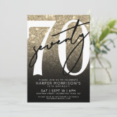 Black Gold Glitzer 70. Geburtstag Einladung (Stehend Vorderseite)