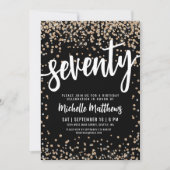 Black Gold Glitzer 70. Geburtstag Einladung (Vorderseite)