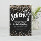 Black Gold Glitzer 70. Geburtstag Einladung (Stehend Vorderseite)