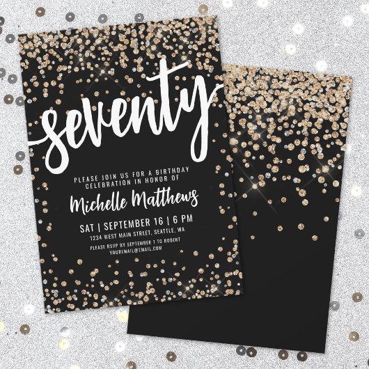Black Gold Glitzer 70. Geburtstag Einladung