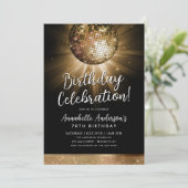 Black Gold Glitzer 70er Party Diskothek Ball Gebur Einladung (Stehend Vorderseite)