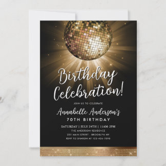 Black Gold Glitzer 70er Party Diskothek Ball Gebur Einladung
