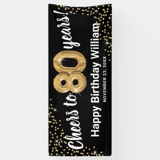 Black Gold Glitzer 80. Geburtstag Banner (Vertikal)