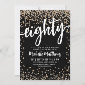 Black Gold Glitzer 80. Geburtstag Einladung (Vorderseite)