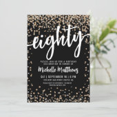 Black Gold Glitzer 80. Geburtstag Einladung (Stehend Vorderseite)