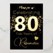 Black Gold Glitzer 80. Geburtstagsparty Folieneinladung (Vorderseite)