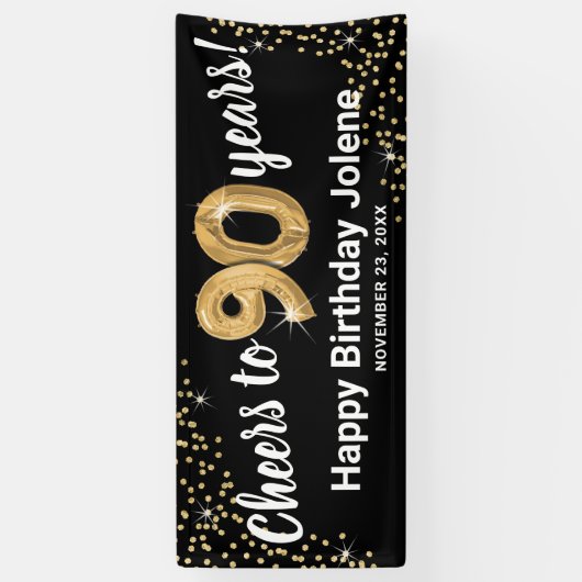 Black Gold Glitzer 90. Geburtstag Banner (Vertikal)