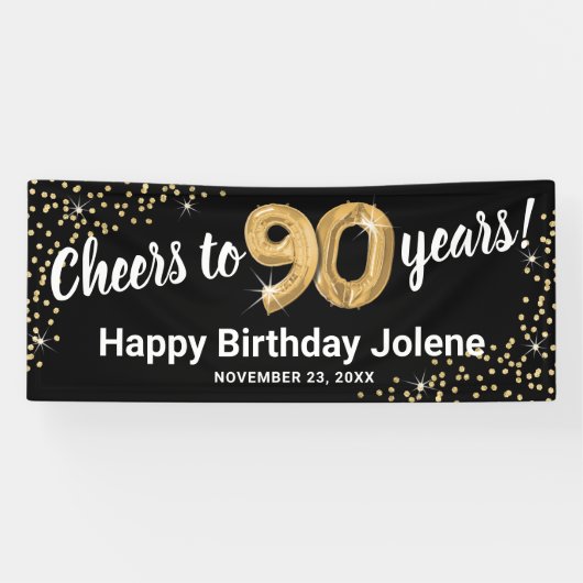 Black Gold Glitzer 90. Geburtstag Banner (Horizontal)