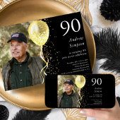 Black & Gold Glitzer 90. Geburtstag Einladung