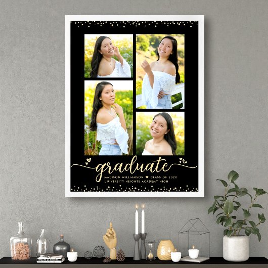Black Gold Glitzer Abschluss 4 Foto Script Herzlic Poster