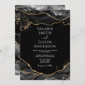 Black Gold Glitzer Agate Hochzeitseinladung Einladung (Vorne/Hinten)