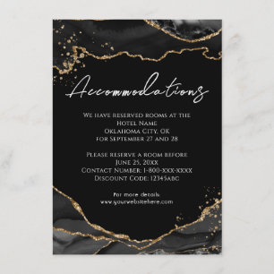 Black Gold Glitzer Agate Hochzeitsunterkünfte E Begleitkarte