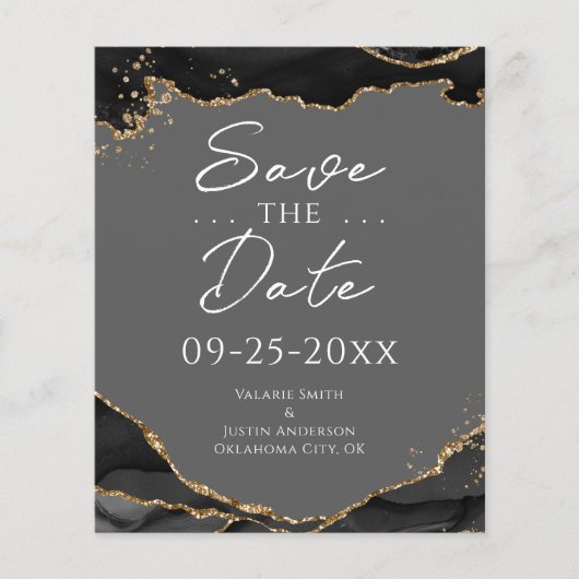 Black Gold Glitzer Agate Save the Date (Vorderseite)