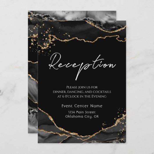 Black Gold Glitzer Agate Stone Wedding Enclosure C Begleitkarte (Vorne/Hinten)
