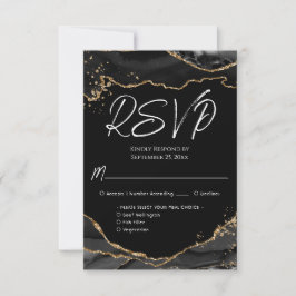 Black Gold Glitzer Agate Stone Wedding RSVP Card