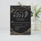 Black Gold Glitzer Agate Stone Wedding RSVP Card Karte (Stehend Vorderseite)