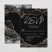 Black Gold Glitzer Agate Stone Wedding RSVP Card Karte (Vorne/Hinten)