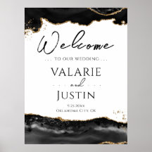 Black Gold Glitzer Agate Wedding Willkommenszeiche
