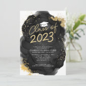 Black Gold Glitzer Alcohol Ink Graduation Party Einladung (Stehend Vorderseite)