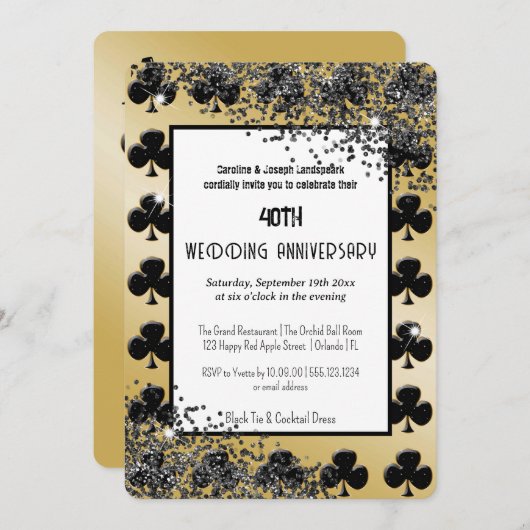 Black Gold Glitzer As of Clubs Einladung (Vorne/Hinten)
