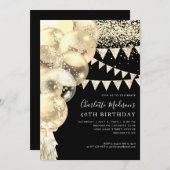 Black Gold Glitzer Ballon Tassel jedes Alter Gebur Einladung (Vorne/Hinten)