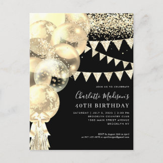 Black Gold Glitzer Ballon Tassel jedes Alter Gebur Postkarte