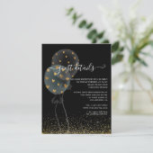 Black & Gold Glitzer Balloon - Hochzeitsgast Detai Begleitkarte (Stehend Vorderseite)