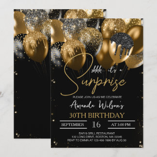 Black Gold Glitzer Balloons 30. Überraschung Gebur Einladung