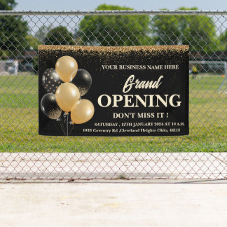 Black & Gold Glitzer Balloons Grand Opening Banner