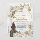 Black Gold Glitzer Bloral Princess Quinceañera Einladungspostkarte (Vorne/Hinten)