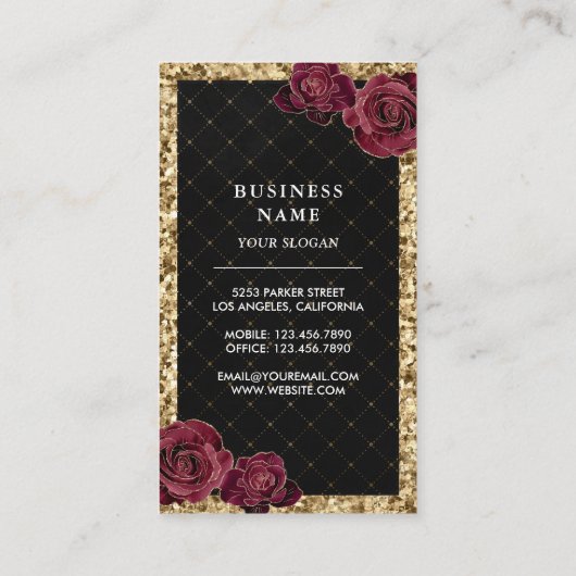 Black Gold Glitzer Blumenkuchen Konditorei Koch Bä Visitenkarte (Rückseite)