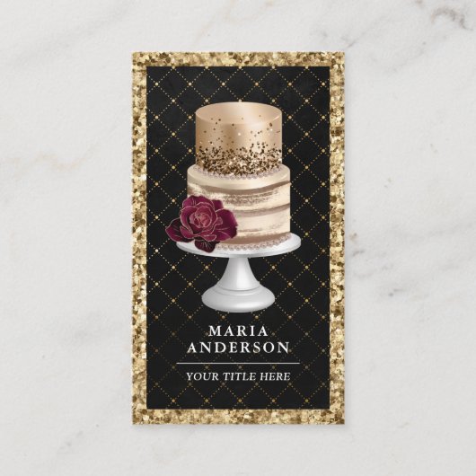 Black Gold Glitzer Blumenkuchen Konditorei Koch Bä Visitenkarte (Vorderseite)