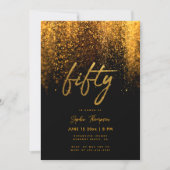 Black Gold Glitzer Calligraphy Elegant 50 Geburtst Einladung (Vorderseite)