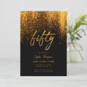 Black Gold Glitzer Calligraphy Elegant 50 Geburtst Einladung (Stehend Vorderseite)