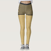 Black Gold Glitzer Checkered Girly Trendy Pattern Leggings (Vorderseite)